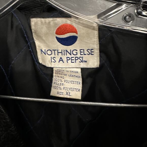 Vintage Y2K 90's Nothing Else Is A Pepsi Black 100% Leather Jacket Men's Size XL - Picture 2 of 4